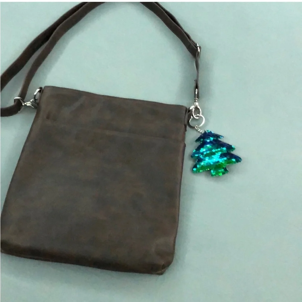 Sequin Tree Keychain in Green Blue